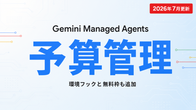 Gemini Managed Agentsに予算管理と環境フックが追加されたことを示すサムネイル画像